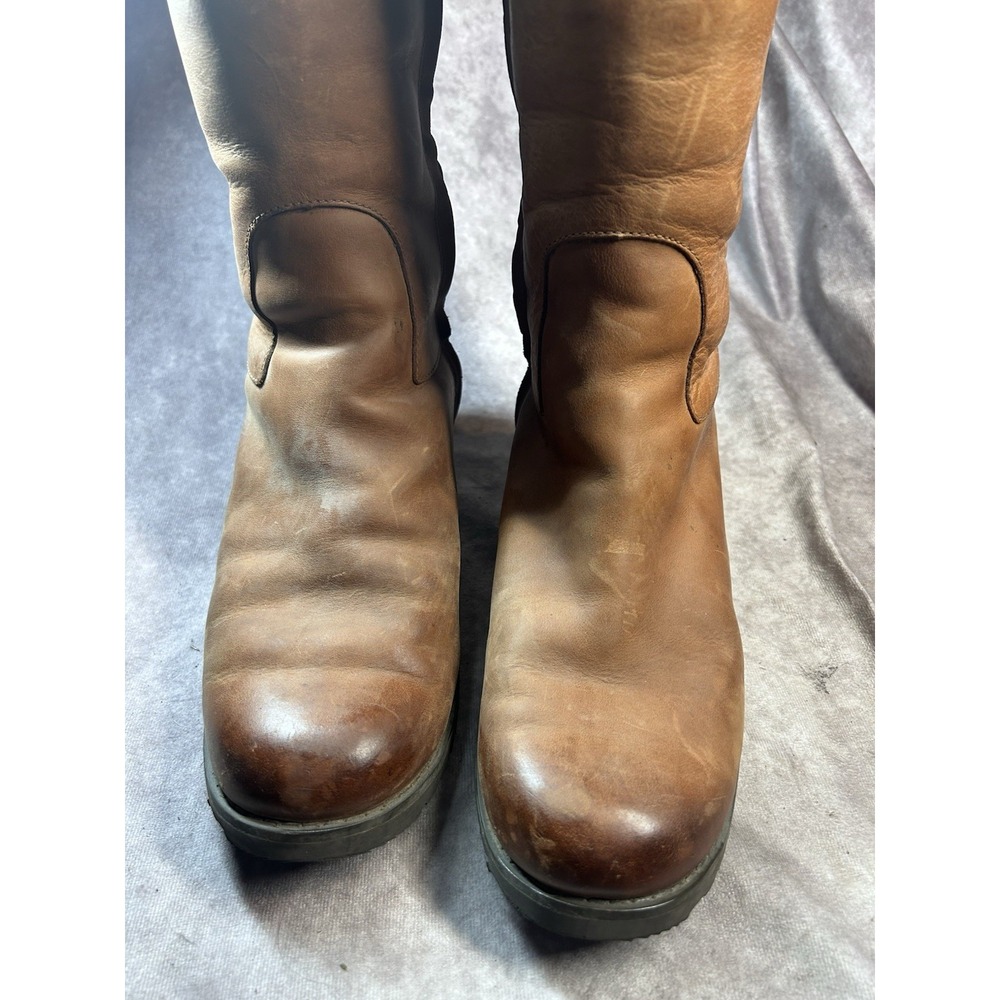 UGG Australia Women's 9.5 Brown Leather Tall Riding Boots Shearling Lined - Picture 2 of 7